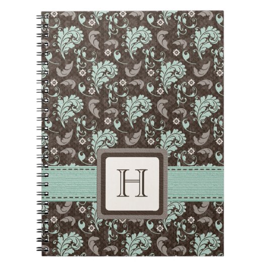 Monogrammed Damask Spiral notebook Journal Blauwgr Notitieboek (Voorkant)
