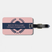 Monogrammed Dark Blue & Pink Wreatcrest Bagagelabel (Achterkant horizontaal)