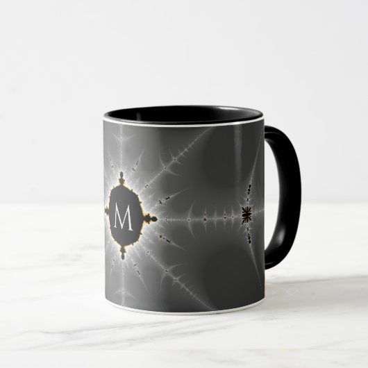 Monogrammed Dark Grey and Black Fractal Mok (Voorkant rechts)
