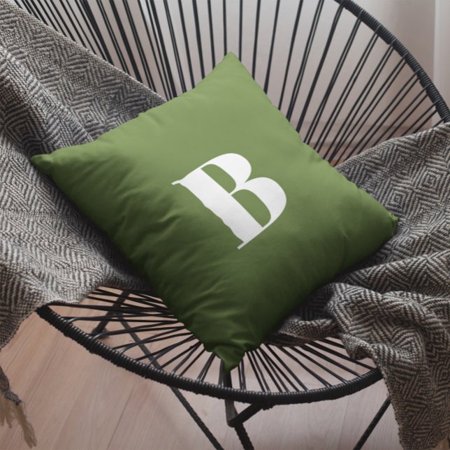 Monogrammed Dark Olive Green Kussen (Monogrammed Dark Olive Green Throw Pillow)