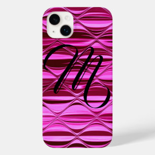 Monogrammed Dark Pink Shiny Satin Waves Case-Mate iPhone 14 Plus Hoesje