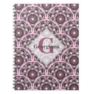 Monogrammed Deco Dusky Roos Cherry Blossom Mandala Notitieboek