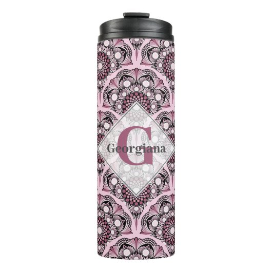 Monogrammed Deco Dusky Roos Cherry Blossom Mandala Thermosbeker (Voorkant)