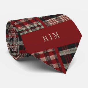 Monogrammed Deep Red Tartan Plaid Stropdas