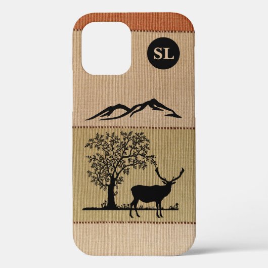 Monogrammed Deer Silhouette Apple iPhone 12 Coque (Verso)
