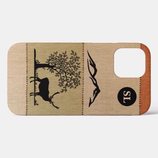 Monogrammed Deer Silhouette Apple iPhone 12 Coque (Verso (horizontal))