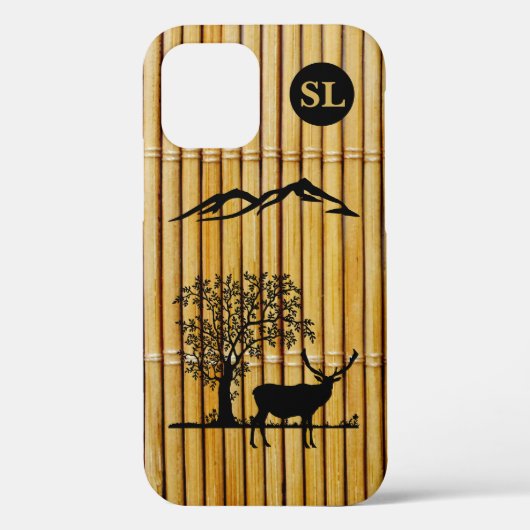 Monogrammed Deer Silhouette Apple iPhone 12 Coque (Verso)