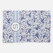 Monogrammed Delft Blue Birds & Leaf Pattern Theedoek (Horizontaal)