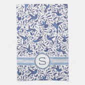 Monogrammed Delft Blue Birds & Leaf Pattern Theedoek (Verticaal)