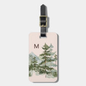 Monogrammed dennenbos en berg bagagelabel (Voorkant verticaal)