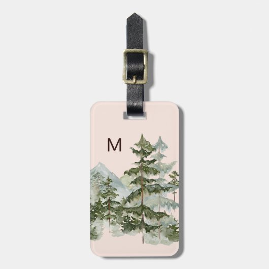 Monogrammed dennenbos en berg bagagelabel (Voorkant verticaal)