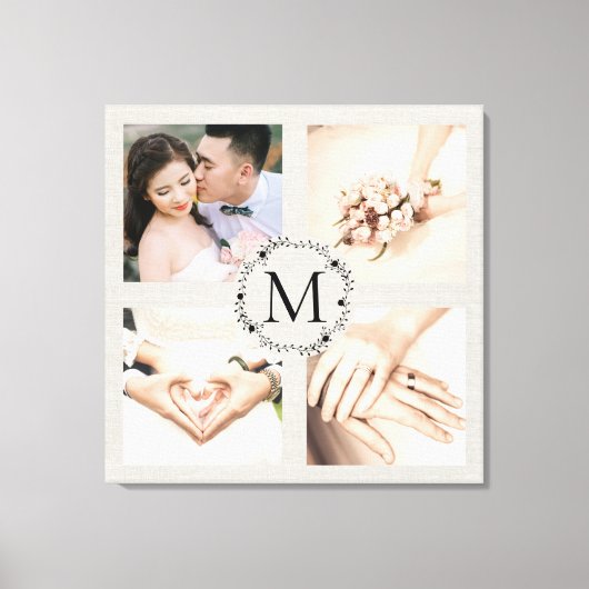 Monogrammed diale collage met 4 foto's canvas afdruk (Voorkant)