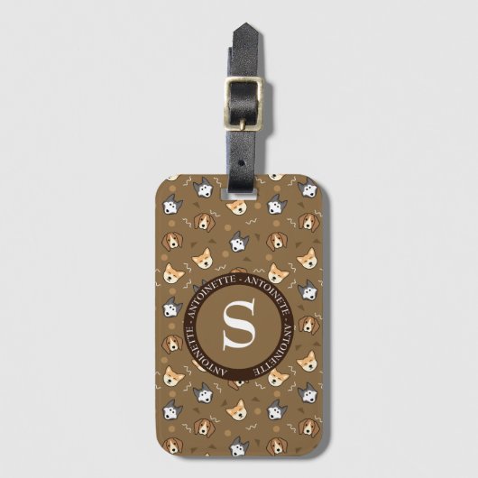 Monogrammed Dog Pattern Bagagelabel (Voorkant (verticaal))