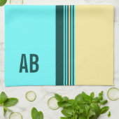 Monogrammed Donkergroene gele strepen Theedoek (Gevouwen)