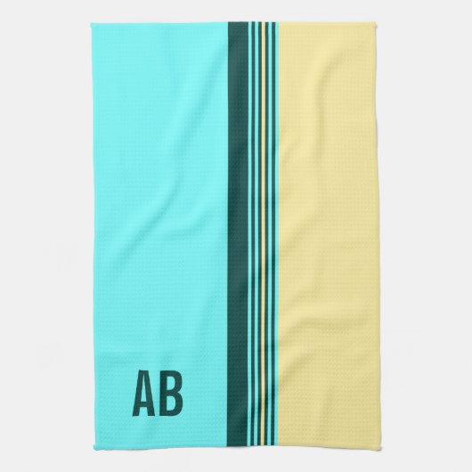 Monogrammed Donkergroene gele strepen Theedoek (Verticaal)