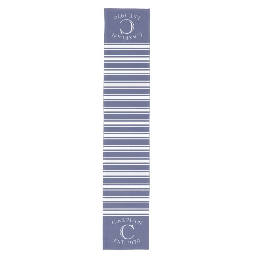 Monogrammed Double Striped | Navy Blue  Medium Tafelloper (Voorkant)