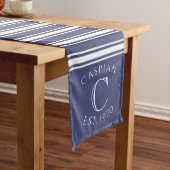 Monogrammed Double Striped | Navy Blue  Medium Tafelloper (Voorbeeld)