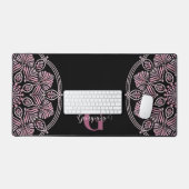 Monogrammed Dusky Roos Bloemen Fronds Dot Mandala Bureaumat (Keyboard & Muis)