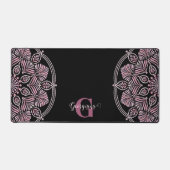 Monogrammed Dusky Roos Bloemen Fronds Dot Mandala Bureaumat (Voorkant)