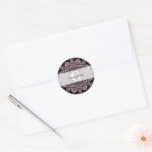 Monogrammed Dusky Roos Bloemen Fronds Dot Mandala Ronde Sticker