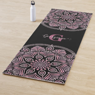 Monogrammed Dusky Roos Bloemen Fronds Dot Mandala Yogamat