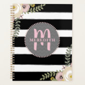 Monogrammed Dusty Floral Stripes Planner (Voorkant)