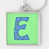 Monogrammed E Blue Floral Pattern Sleutelhanger (Voorkant)