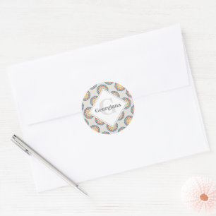Monogrammed Egeïsche Zomerse Sinaasappels en Citro Ronde Sticker