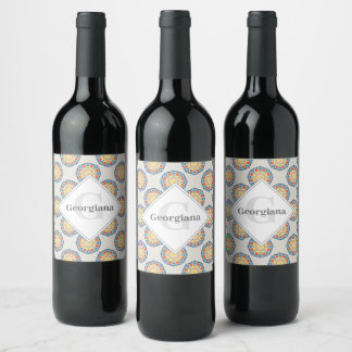 Monogrammed Egeïsche Zomerse Sinaasappels en Citro Wijn Etiket