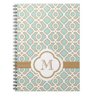 Monogrammed Eggshell Blue en Gold Moroccan Notitieboek