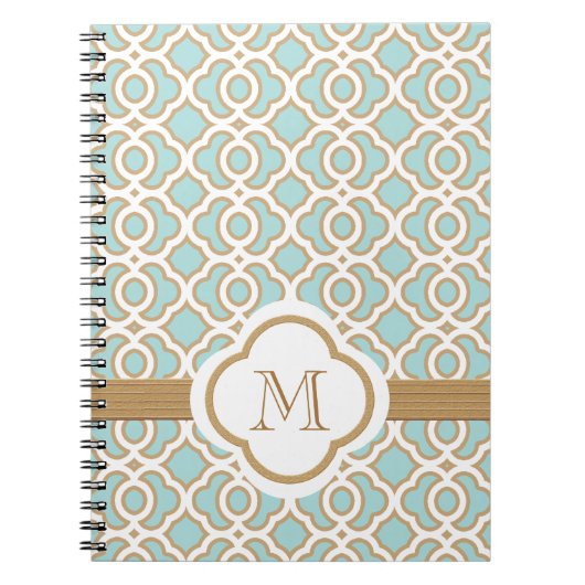 Monogrammed Eggshell Blue en Gold Moroccan Notitieboek (Voorkant)