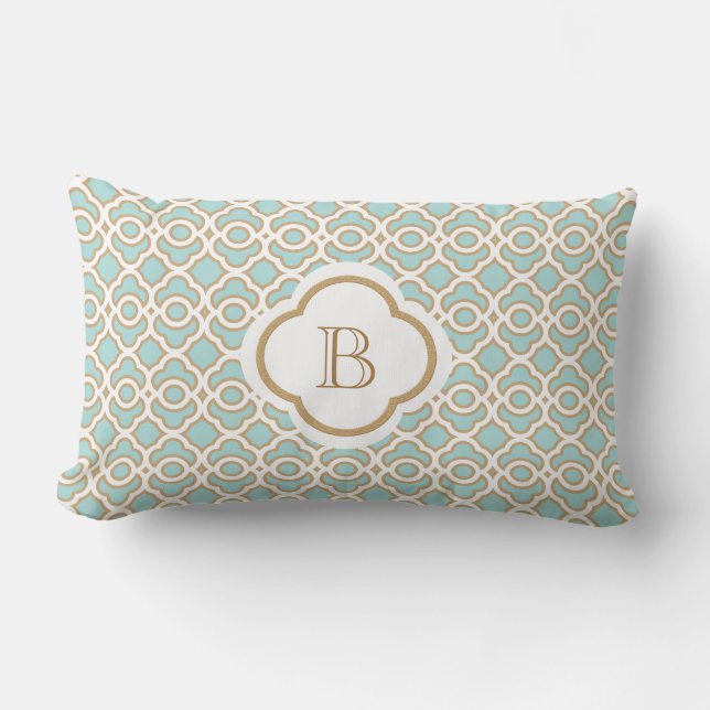 Monogrammed Eggshell Blue Moroccan Kussen (Voorkant)