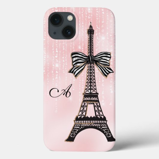 Monogrammed Eiffel Tower Pink and Black Paris Case-Mate iPhone Case (Achterkant)