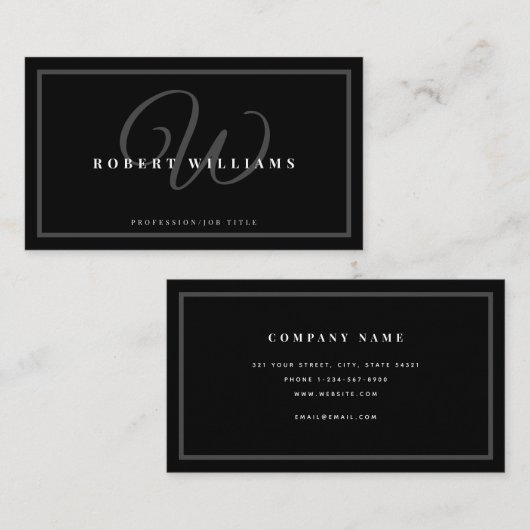 Monogrammed Elegant Black Professional Modern Visitekaartje (Voorkant / Achterkant)