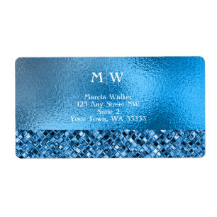 Monogrammed Elegant Blue Sparkle Glitter Luxury Etiket