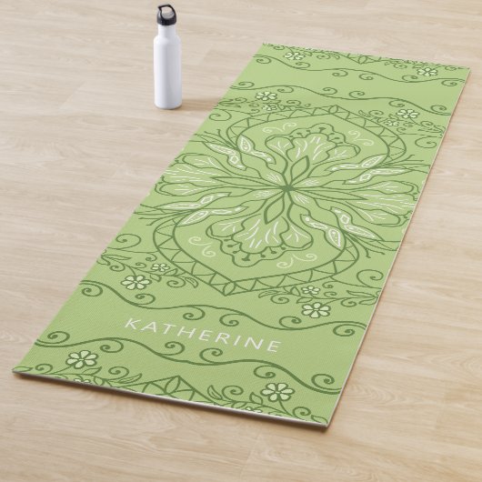 Monogrammed Elegant Boho Lime Green Mandala Yogamat (In situ)