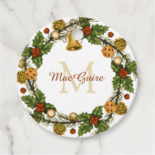 Monogrammed Elegant Kerstmis Wreath Bedankjes Labels (Voorkant)