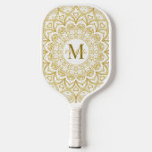 Monogrammed Elegant Mandala Girly Wit en Goud Pickleball Paddle (Achterkant)