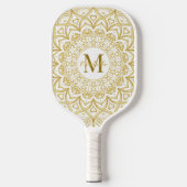 Monogrammed Elegant Mandala Girly Wit en Goud Pickleball Paddle (Voorkant)