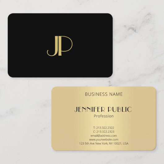 Monogrammed Elegant Modern Black Gold Sjabloon Visitekaartje (Voorkant / Achterkant)