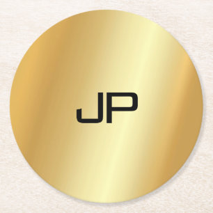Monogrammed Elegant Modern Gold Look Sjabloon Ronde Kartonnen Onderzetter