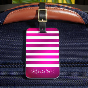 Monogrammed Elegant Pink Bright Bagagelabel