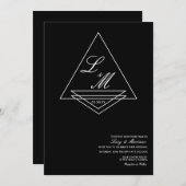 Monogrammed Elegant Script Art Deco Black Wedding Kaart (Voorkant / Achterkant)