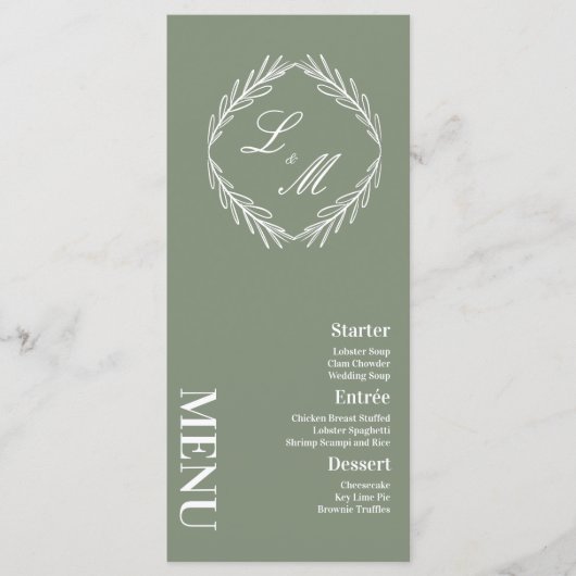 Monogrammed Elegant Script Branch Wedding Menu (Voorkant)