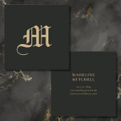 Monogrammed Elegant Zwart Goud Vierkante Visitekaartje