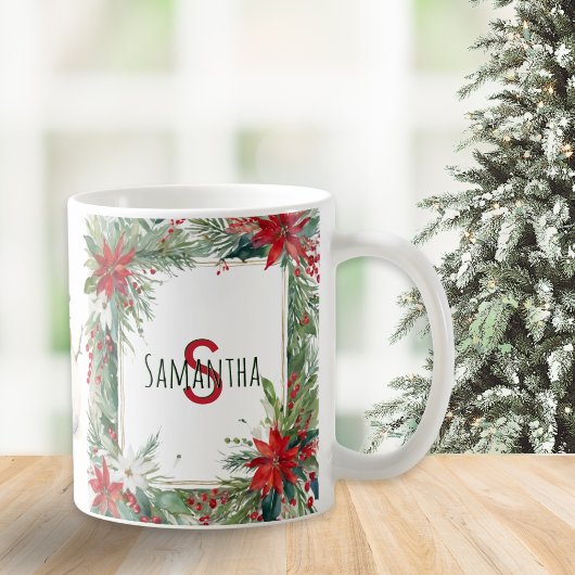 Monogrammed Elegante Kerst Winter Botanicals Koffiemok