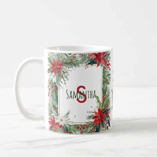 Monogrammed Elegante Kerst Winter Botanicals Koffiemok (Links)