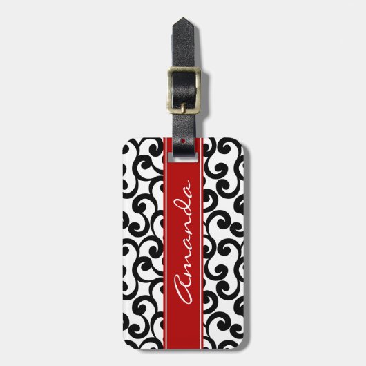 Monogrammed-elementen wit en ebony afdrukken bagagelabel (Voorkant verticaal)