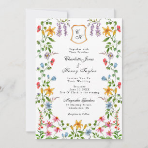Monogrammed English Garden Floral Wedding Aankondiging