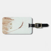 Monogrammed enkele gouden tarwe hoofd op licht bagagelabel (Voorkant horizontaal)